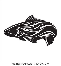 Black and white fish vector on white background