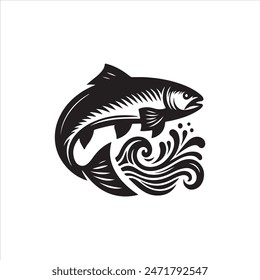 Vector de pescado blanco y negro sobre fondo blanco