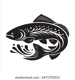 Black and white fish vector on white background