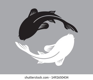 Black And White Fish, Yin And Yang Or Balance Logo Concept