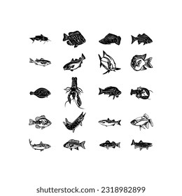 Plantilla vectorial de agrupamiento de peces blancos y negros