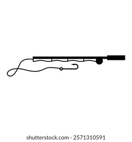 Black and White Fishing Rod and Tackle, Ready to Cast, Hunting Clipart Vector