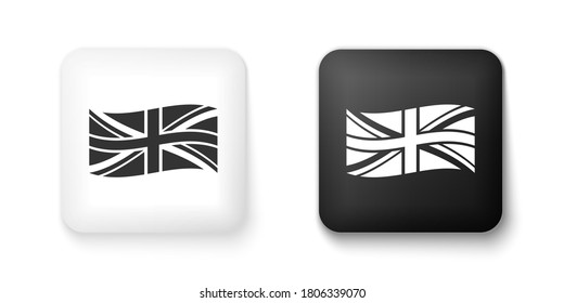 Icono de Bandera blanca y negra de Gran Bretaña aislado en fondo blanco. Señal de la bandera del Reino Unido. Cartel oficial de la bandera del Reino Unido. Símbolo británico. Botón cuadrado. Vector.