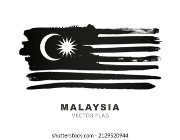 Black and white flag of Malaysia. Black brush strokes, hand-drawn. Vector illustration isolated on white background. Tragic Malaysian flag logo.