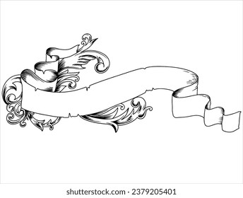 black and white flag with ornamental element for wedding or invitation card