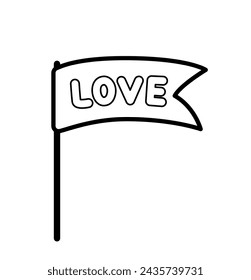 Black and white flag with word love. Coloring page with flag. Color me. Isolated vector illustration eps