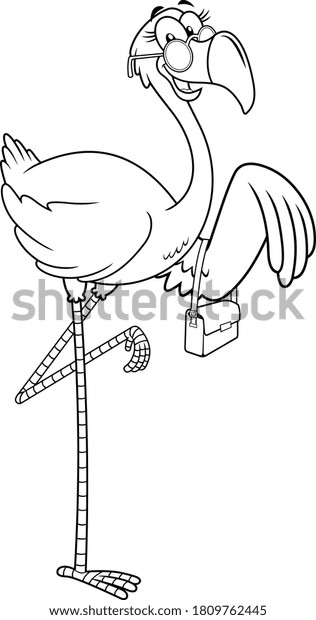 サングラスとハンドバッグを持つ白黒のフラミンゴ鳥少女の漫画のキャラクター 白い背景にベクターイラスト のベクター画像素材 ロイヤリティフリー
