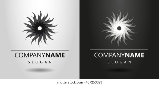 black and white flat abstract circular abstract sun flower logo