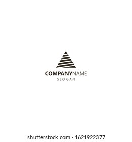 black and white flat art abstract geometric simple vector outline iconic logo of striped triangle