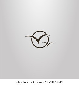 black and white flat art simple vector sign of two seagulls in a round frame