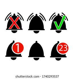 Black and white flat bell icon for devices and applications. Missed call symbol.