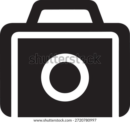Black and white flat of a camera lens with a circular aperture and a handle camera lens aperture circle