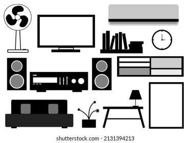 black and white flat design of object in room