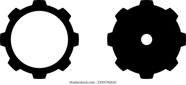 Black and White Flat Gear Wheel or Cogwheel Industrial Machinery Technology Factory and Engine Symbol Icon Set. Vector Image.