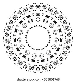 Black and White Flat Geometric Decoration Ornament. Abstract Background Element. Bohemian Style. Vector