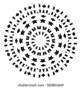 Black and White Flat Geometric Decoration Ornament. Abstract Background Element. Bohemian Style. Vector