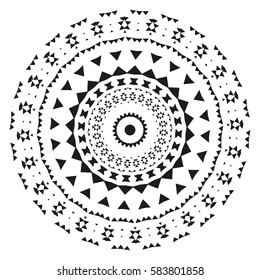Black and White Flat Geometric Decoration Ornament. Abstract Background Element. Bohemian Style. Vector