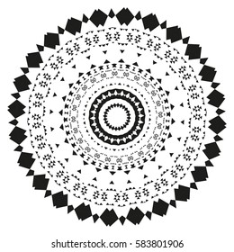 Black and White Flat Geometric Decoration Ornament. Abstract Background Element. Bohemian Style. Vector