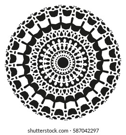 Black and White Flat Geometric Decoration Ornament. Abstract Background Element. Bohemian Style. Vector