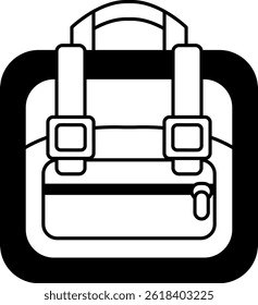 black and white flat icon of backpack