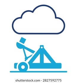 Black and white flat icon showing a medieval trebuchet catapult design