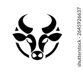 Black and white flat icon of the Taurus zodiac sign featuring a stylized bull’s head with rounded horns.