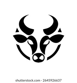 Black and white flat icon of the Taurus zodiac sign featuring a stylized bull’s head with rounded horns.