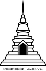 black and white flat icon of thai temple pagoda