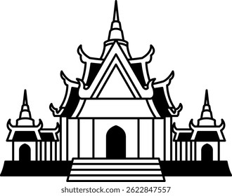 black and white flat icon of Thai temple