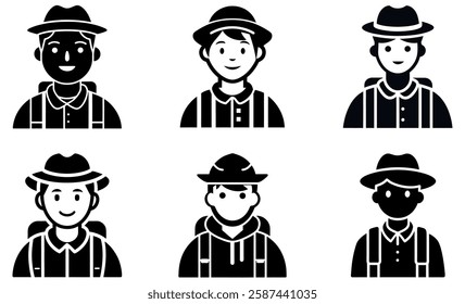 Black and White Flat Icons of Hikers