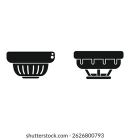 Black and white flat icons representing a smoke detector and a fire alarm