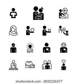 Black and white flat icons representing family love and relationships
