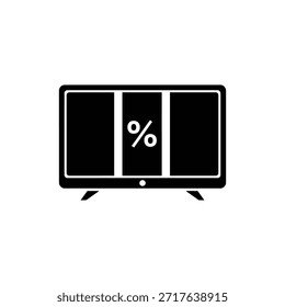 Black and white flat screen television solid icon for sale promotion