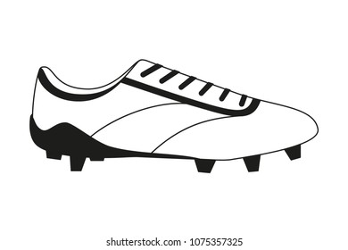 Black and white flat soccer boots. Sport theme vector illustration for icon, sticker sign, patch, certificate badge, gift card, stamp logo, label, poster, web banner, flayer