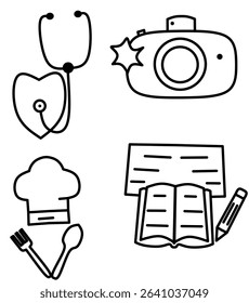 Black and white flat style profession objects