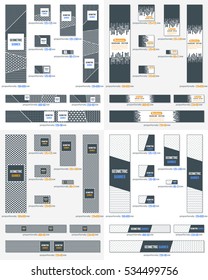 Black and White Flat Style Website Banner, Different Frames Background and Web Layout Ad Vector Cover Illustration. Image Add Business Advertisement Design Collection, Geometric Elements Set