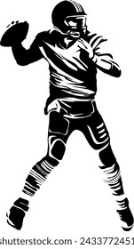 Black and White Flat Vector Design Illustration of Rugby Player About to Throw the Ball