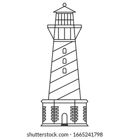 black and white flat vector icon of lighthouse isolated