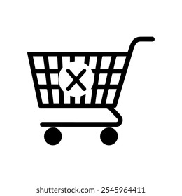 Black and white flaticon remove from cart icon silhouette vector on white background