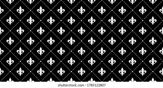 Black and white Fleur De Lis luxury pattern. Royal ornamental seamless background.