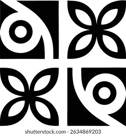 Patrón de flor de lis en blanco y negro con mariposa y Elementos de diseño tribales