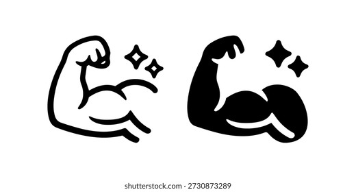 Icono de músculos humanos flexionados en blanco y negro con destellos.