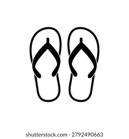 Black and white flip flops icon for summer vacation, flip flops beach sandals symbol and seaside footwear pictogram design