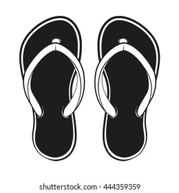  Black and white Flip-flop. Vector summertime emblem.