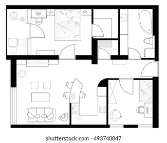 Black and White floor plan of an apartment.