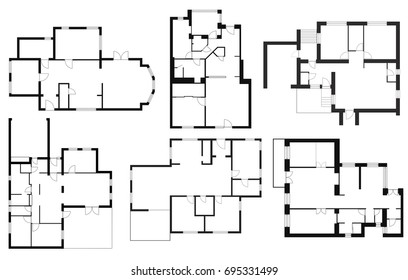 Black and White floor plan collection of six house.