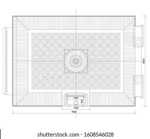 Black and White floor plan of a house. The wooden parquet layouts in the living rooms. Top view.