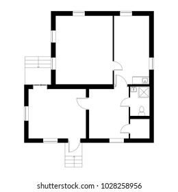 Black and White floor plan of a modern unfurnished apartment for your design. Vector blueprint suburban house.  Interesting architectural project.