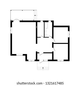 Black and White floor plan of a modern unfurnished interior for your design. Vector blueprint suburban house.  New architectural project.