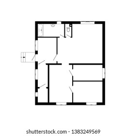 Black and White floor plan of a modern unfurnished apartment for your design. Vector blueprint suburban house.  Best architectural  project.